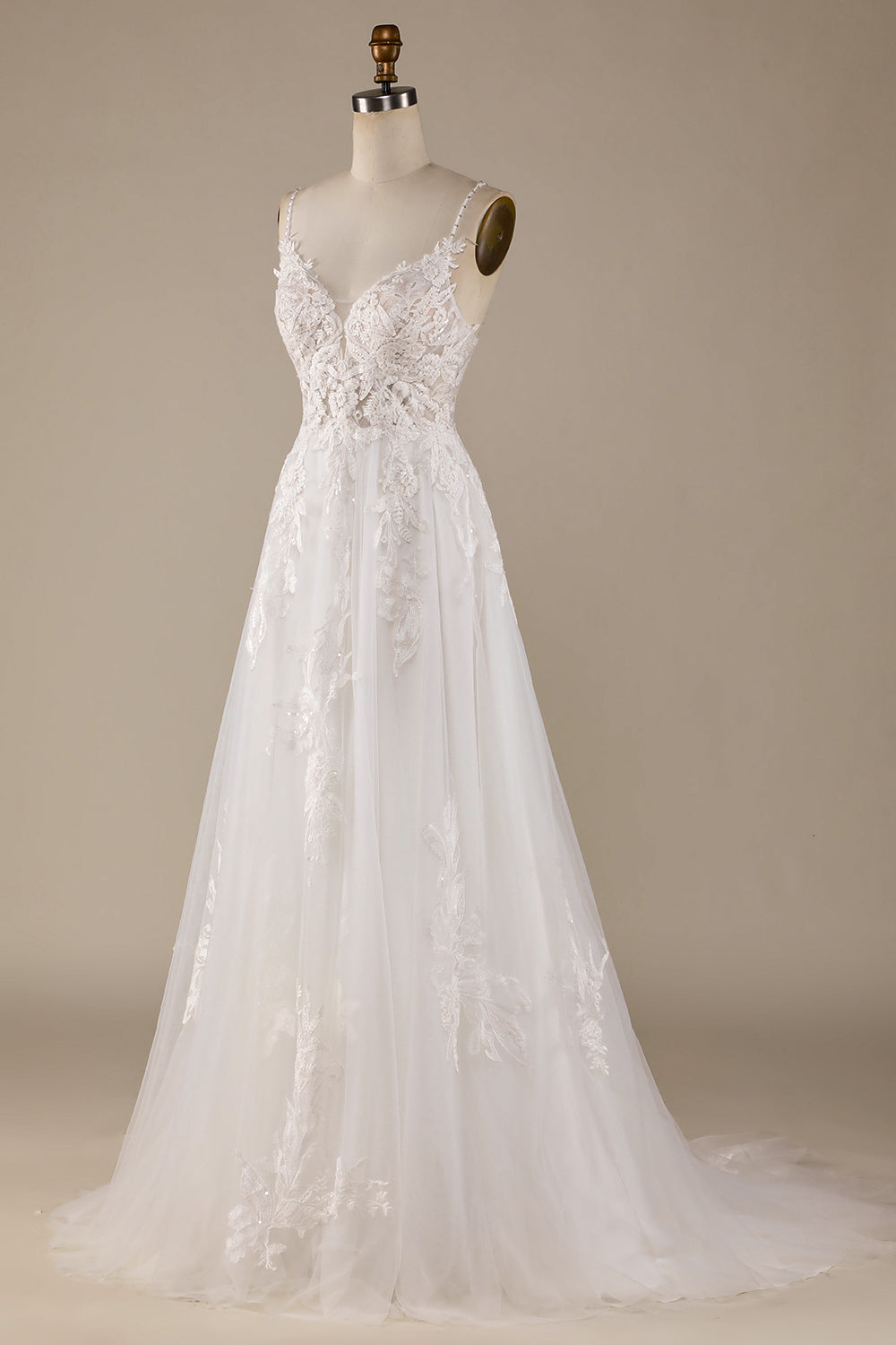 Ivory A-Line Tylle Criss-Cross stropper Tilbake brudekjole