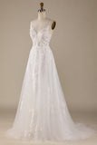 Ivory A-Line Tylle Criss-Cross stropper Tilbake brudekjole