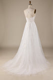 Ivory A-Line Tylle Criss-Cross stropper Tilbake brudekjole
