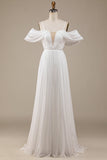 Ivory Boho Chiffon Ruched brudekjole