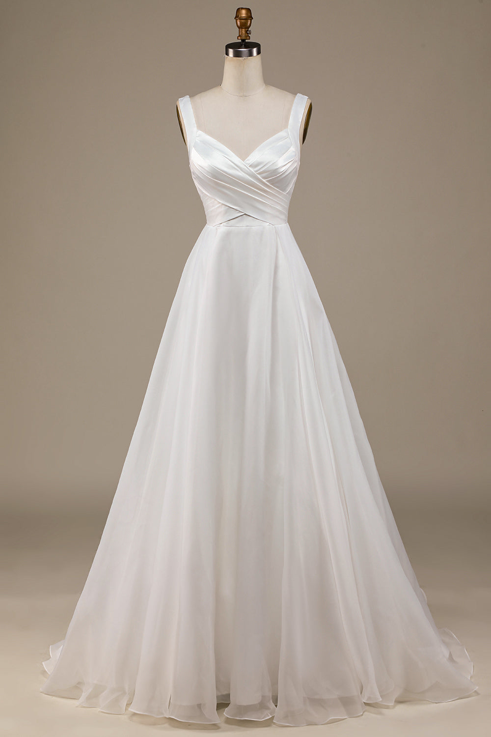 Enkel Ivory Organza Scoop Neck Sweep Train brudekjole
