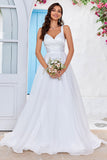 Enkelt Ivory Organza Scoop Neck Sweep Train A Line brudekjole