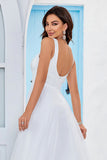 Enkelt Ivory Organza Scoop Neck Sweep Train A Line brudekjole