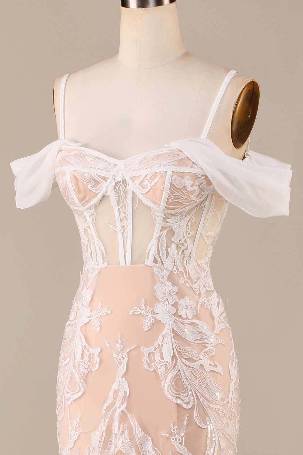 Champagne Mermaid Long brudekjole med blonder