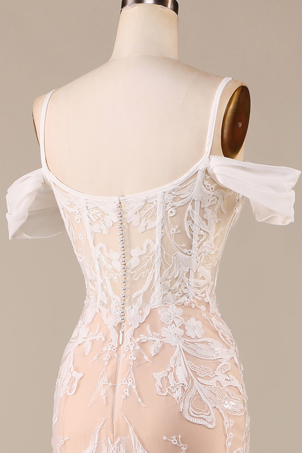 Champagne Mermaid Long brudekjole med blonder