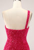 Load image into Gallery viewer, Sparkly Fuchsia Mermaid One Shoulder Long Sequin Prom Dress med Slit
