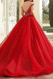 Rød ballkjole fra skulderen Tyll Applique Quinceanera kjole