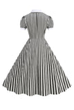 Svart A Line Stripe 1950-talls kjole med ermer