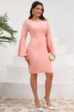 Bodycon Rosa Midi-cocktailkjole med rund hals og lange ermer