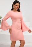 Bodycon Rosa Midi-cocktailkjole med rund hals og lange ermer