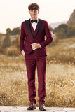 3 deler Peak Lapel Burgundy Balldresser for menn