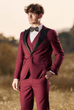 3 deler Peak Lapel Burgundy Balldresser for menn