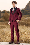 3 deler Peak Lapel Burgundy Balldresser for menn