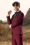 3 deler Peak Lapel Burgundy Balldresser for menn