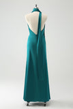 Peacock Sheath V-Neck Backless Wedding Guest kjole med Slit