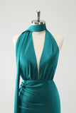 Peacock Sheath V-Neck Backless Wedding Guest kjole med Slit