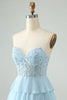 Load image into Gallery viewer, Lyseblå A Line Sweetheart Tiered Short Homecoming Dress med Appliques