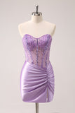 Glitrende Beading Lilac Korsett Kort Stram Homecoming Kjole