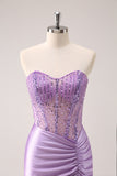 Glitrende Beading Lilac Korsett Kort Stram Homecoming Kjole