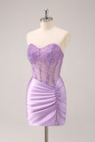 Glitrende Beading Lilac Korsett Kort Stram Homecoming Kjole