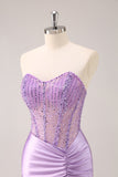 Glitrende Beading Lilac Korsett Kort Stram Homecoming Kjole