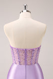 Glitrende Beading Lilac Korsett Kort Stram Homecoming Kjole