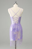 Sparkly Lilac Bodycon paljetter Kort hjemkomstkjole med dusker