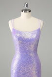 Sparkly Lilac Bodycon paljetter Kort hjemkomstkjole med dusker