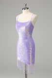 Sparkly Lilac Bodycon paljetter Kort hjemkomstkjole med dusker