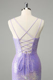 Sparkly Lilac Bodycon paljetter Kort hjemkomstkjole med dusker