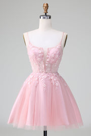 Prinsesse Blush Applique Tulle En linje Kort Homecoming Dress