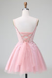 Prinsesse Blush Applique Tulle En linje Kort Homecoming Dress