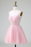 Prinsesse Blush Applique Tulle En linje Kort Homecoming Dress