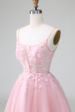 Prinsesse Blush Applique Tulle En linje Kort Homecoming Dress