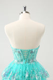 Cute Glitter Green A Line Strapless Sequined Tiered Corset Homecoming Dress