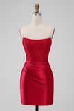 Sparky Red Strapless Bodycon Kort ballkjole med blonder