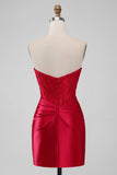 Sparky Red Strapless Bodycon Kort ballkjole med blonder