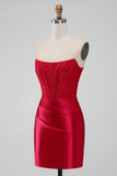 Sparky Red Strapless Bodycon Kort ballkjole med blonder