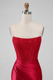 Sparky Red Strapless Bodycon Kort ballkjole med blonder