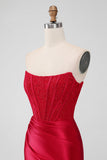 Sparky Red Strapless Bodycon Kort ballkjole med blonder