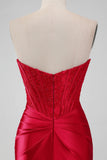 Sparky Red Strapless Bodycon Kort ballkjole med blonder