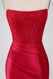 Sparky Red Strapless Bodycon Kort ballkjole med blonder