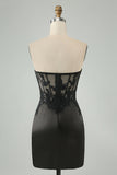 Sparkly Black Bodycon Sweetheart Corset Homecoming kjole med applikasjoner