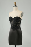 Sparkly Black Bodycon Sweetheart Corset Homecoming kjole med applikasjoner