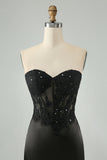 Sparkly Black Bodycon Sweetheart Corset Homecoming kjole med applikasjoner