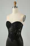 Sparkly Black Bodycon Sweetheart Corset Homecoming kjole med applikasjoner