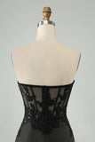 Sparkly Black Bodycon Sweetheart Corset Homecoming kjole med applikasjoner