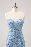 Sparkly Blue Tight Sequins Spaghetti stropper Homecoming Dress