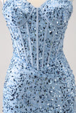 Sparkly Blue Tight Sequins Spaghetti stropper Homecoming Dress