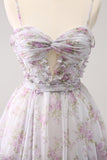 Lilac A-Line Floral Utskrifter Ruffled Tiered Tylle Homecoming Dress